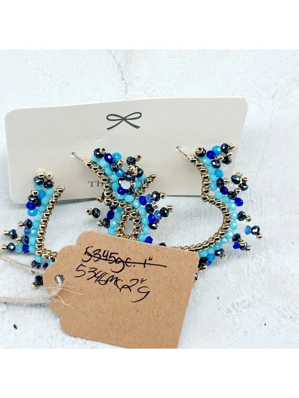 5346mc. Seed Bead Blue Heart Earrings